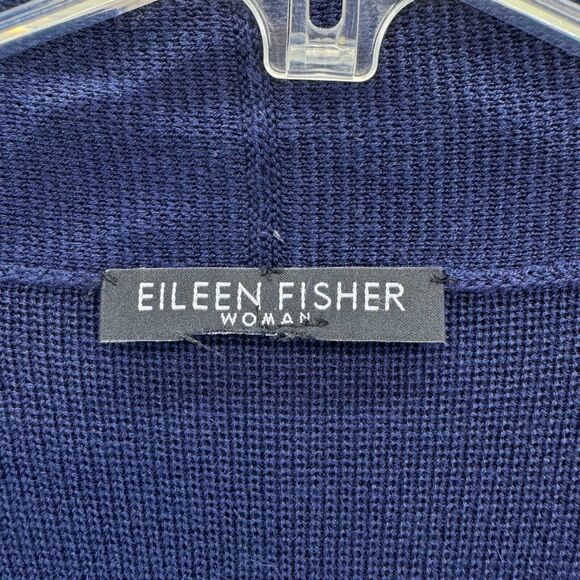 Eileen Fisher Knit Cardigan Womens Large Navy Blue Open Front Long Sleeves - Picture 4 of 8